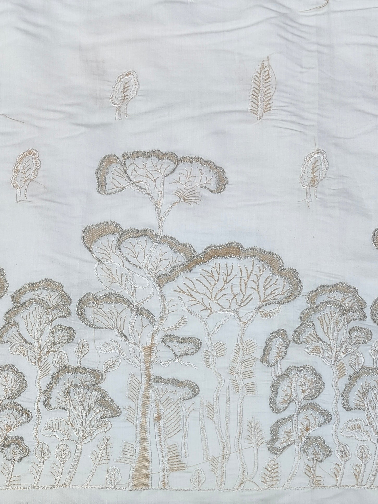Kurta Fabric ManTire Designer Silk Tree Embroidery Colour Off White